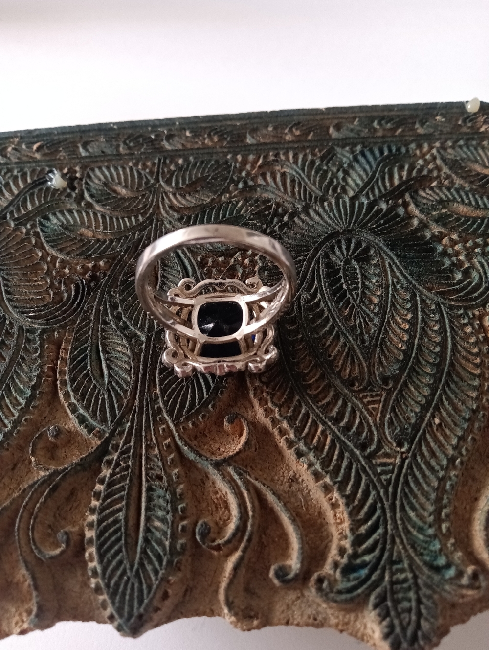 Sterling Silver 925 Ring Large Square Blue Sapphire Filigree Detail Size 9.5 - Picture 7 of 9